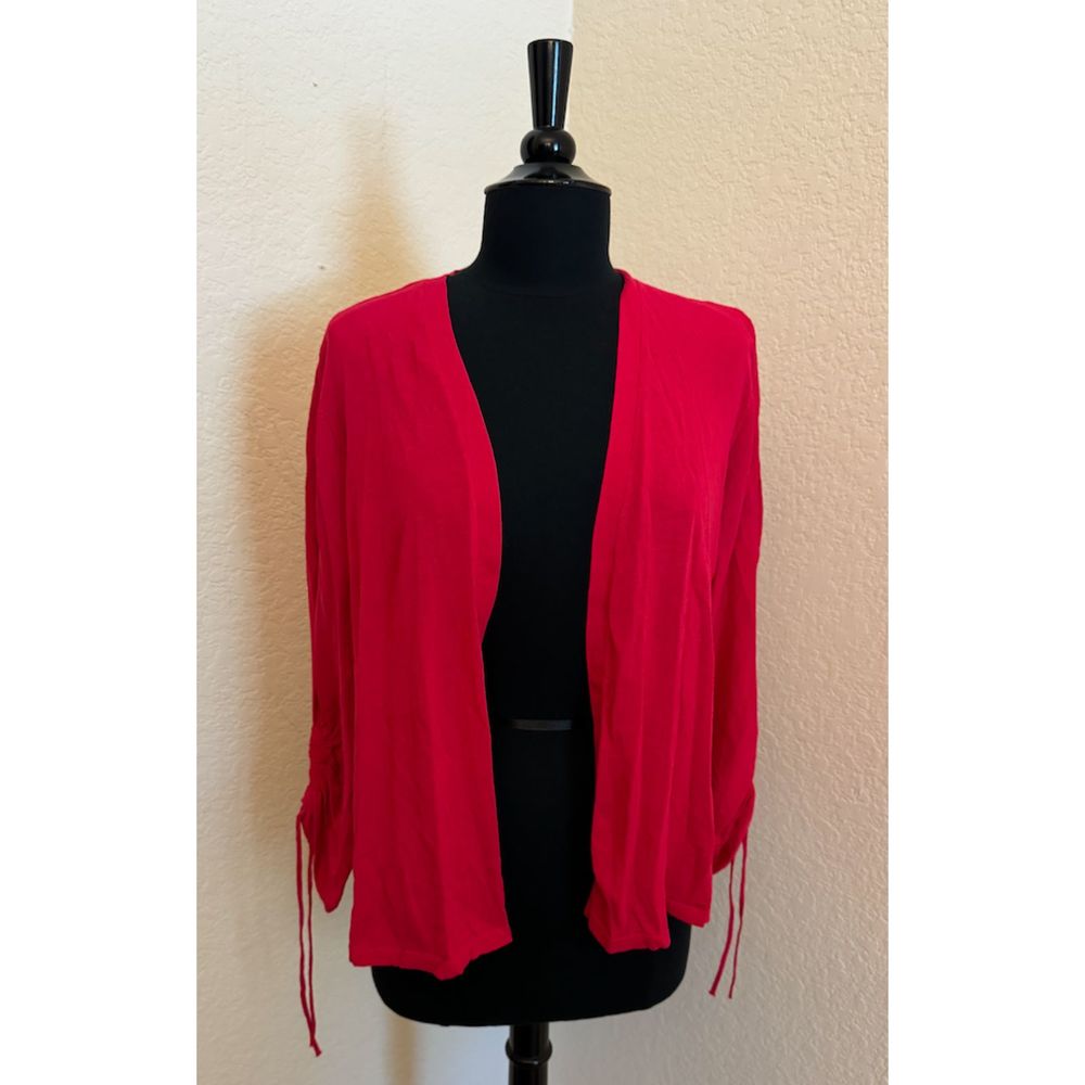 Chico's 3/4 Tie Ruched Sleeve  Open Light Cardigan-Sz 1 (8/M)
